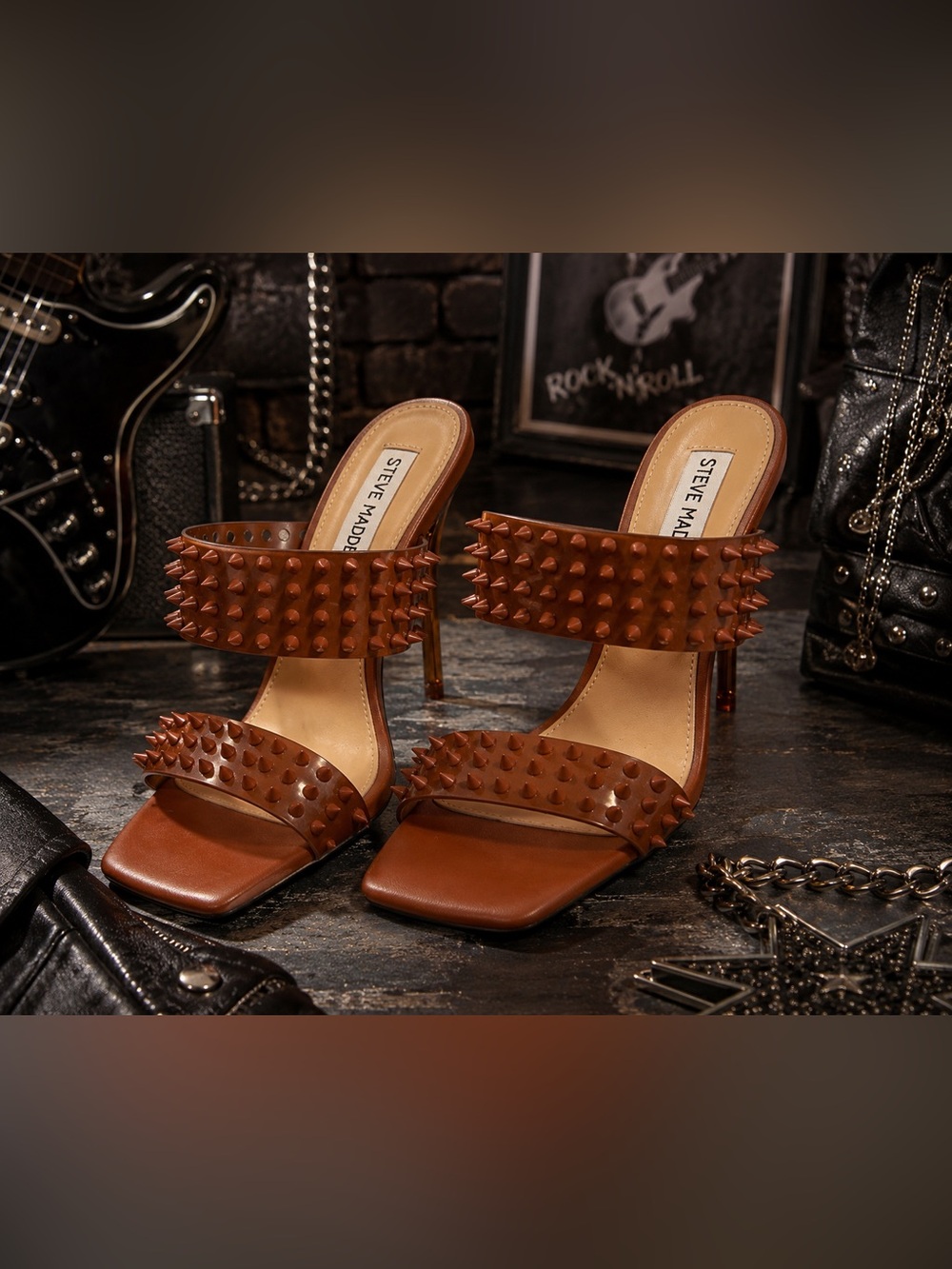 Steve Madden Tan Brown Studded Heeled Sandals